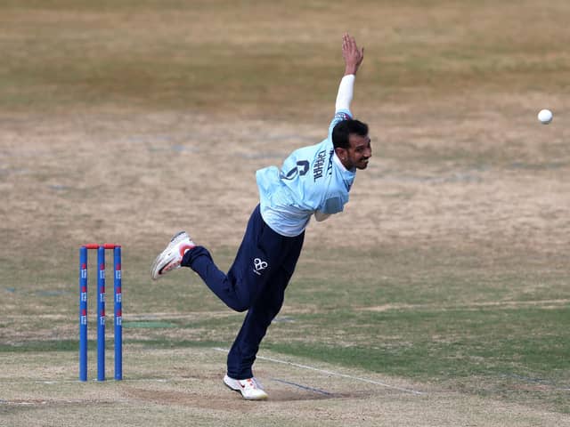 NORTHAMPTON, ENGLAND - JULY 31:  Yuzvendra Chahal of Northamptonshire Steelbacks bowls during the Metro Bank One Day Cup match between Northamptonshire Steelbacks and Leicestershire Foxes at The County Ground on July 31, 2026 in Northampton, England. (Photo by David Rogers/Getty Images)