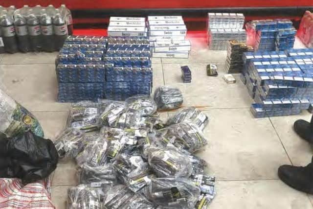 Northamptonshire Police said they found 2,519 packs and 624 pouches of illicit tobacco in the highstreet shop.
Credit: Northamptonshire Police