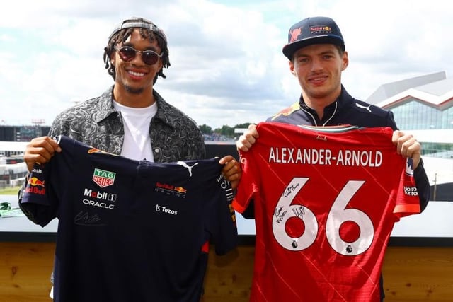 World champ Max Verstappen swaps shirts with Liverpool star Trent Alexander-Arnold