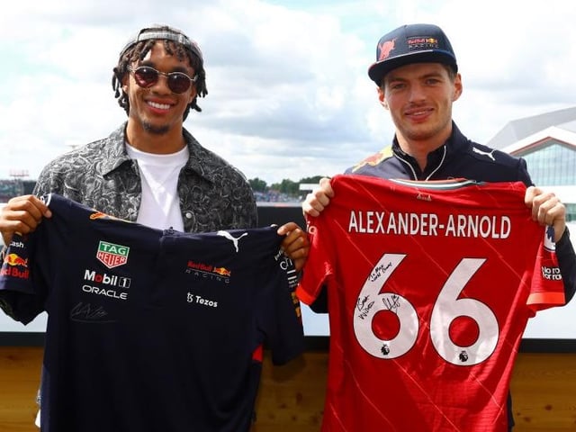 World champ Max Verstappen swaps shirts with Liverpool star Trent Alexander-Arnold