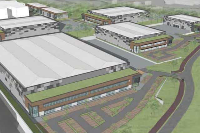 Illustrative visuals of the warehousing development proposed on land next to Sixfields Stadium (Northampton Town Football Club)