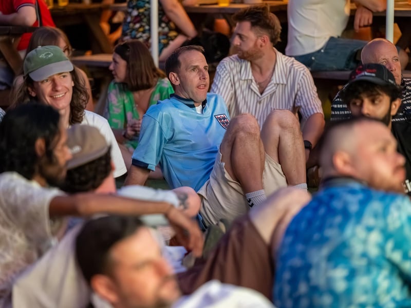 Football fans watching England vs Panama in the garden of The Black Prince in Northampton on Saturday, June 27, 2026. Photo by David Jackson.