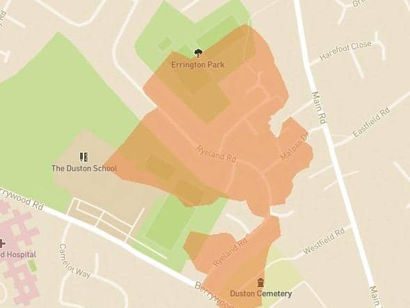 The Duston properties within the red patch have been hit by a power cut