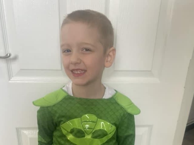Carter, aged five, as Gecko from PJ Mask.