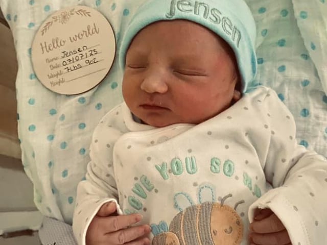 Jensen Lewis born at 12.48am on July 7 at Northampton General Hospital, weighing 7lbs 9oz.