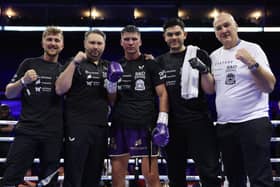 Kieron Conway and his Team Shoe-Box team celebrate the win over Jorge Silva in Nottingham on Saturday (Picture: Mark Robinson Matchroom Boxing)