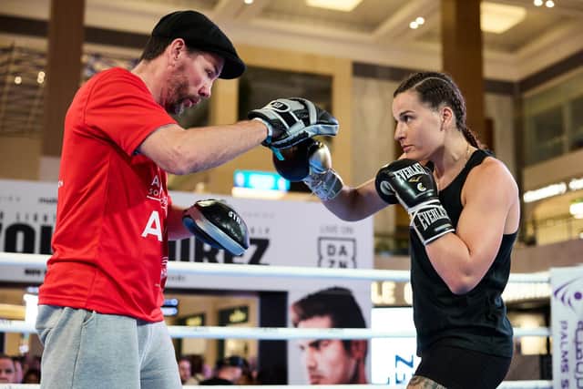 Chantelle Cameron during her public workout ahead of her big fight against Jessica McCaskill on Saturday (Picture: Mark Robinson Matchroom Boxing)