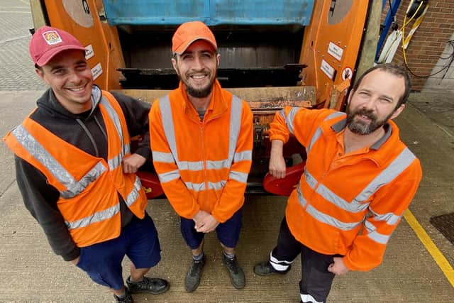 Quick-thinking bin crew Leighton Cousins, Sean Clayton and Ian O'Driscoll, who averted a major fire on a council truck