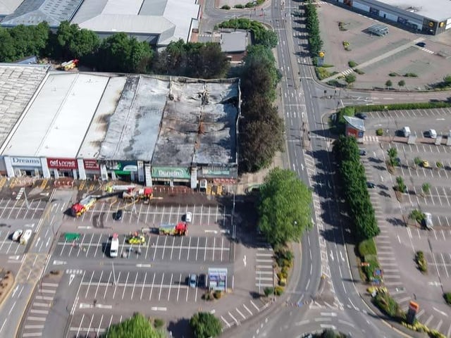 The extensive damage to Dunelm, Pets at Home and neighbouring businesses following the devastating fire on Saturday May 31.