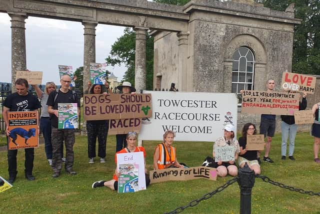 Animal rights activists at Towcester Racecourse. Photo: Animal Rising.
