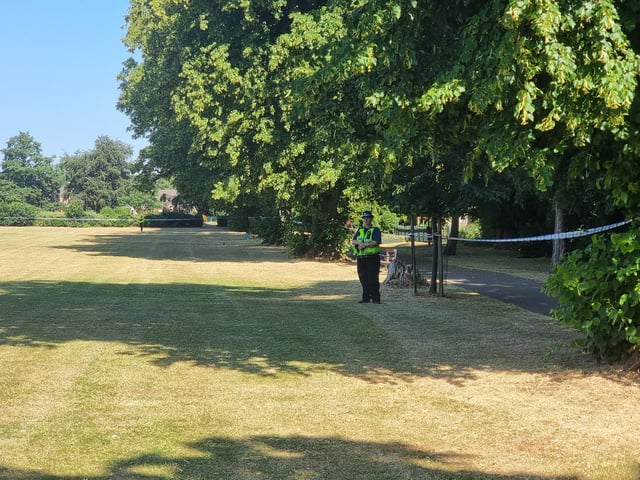 A large police cordon remains in place in Dallington Park, where officers are carrying out enquiries linked to the murder investigation.
