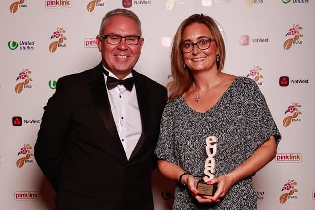 Iain Pilling of United Utilities with 2024 Enterprise Vision Awards Diverse Business Winner, Cheryl Loak of TUTS UK