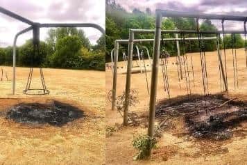 Hunsbury Hill Park play equipment has been burnt to a crisp by vandals