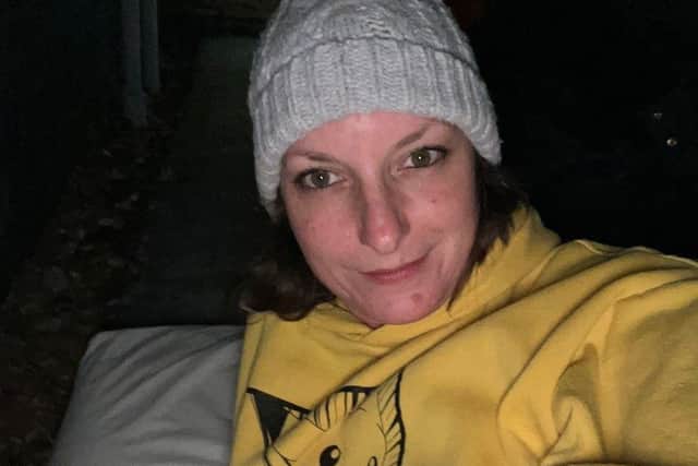 Challenge House receptionist Karen Marsh taking part in the sleepout fundraiser