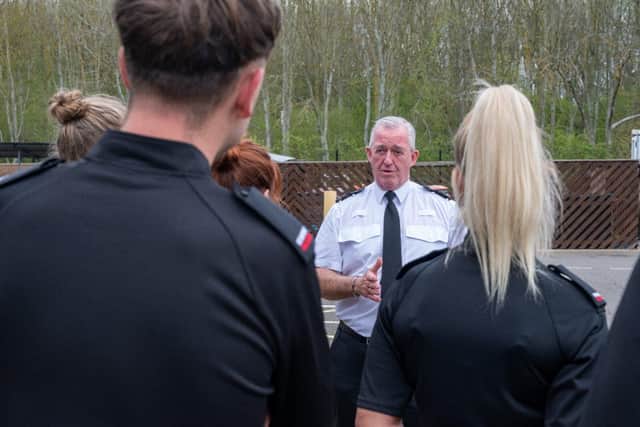 CFO Mark Jones talking to the new firefighter recruits 