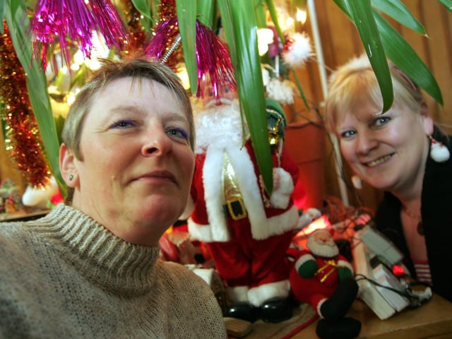 Spring Lane Primary School Christmas fundraising night. Names l-r: Jackie Moloney ( teaching support) and nursery Nurse (speech and language) Jane Thorp