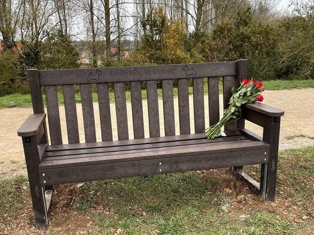 The memorial bench pictured.
