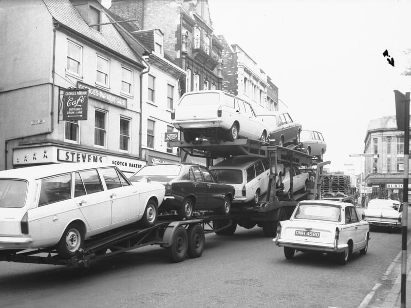 Traffic in Mercer's Row, near Drum Lane, Northampton town centre, July 22, 1970