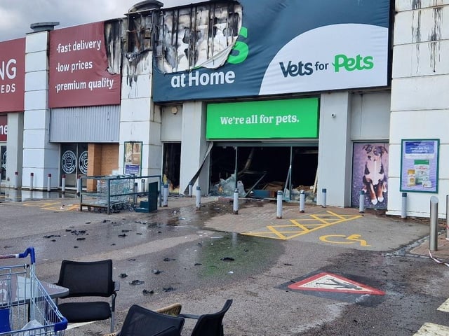 The extensive damage to Dunelm, Pets at Home and neighbouring businesses following the devastating fire on Saturday May 31.