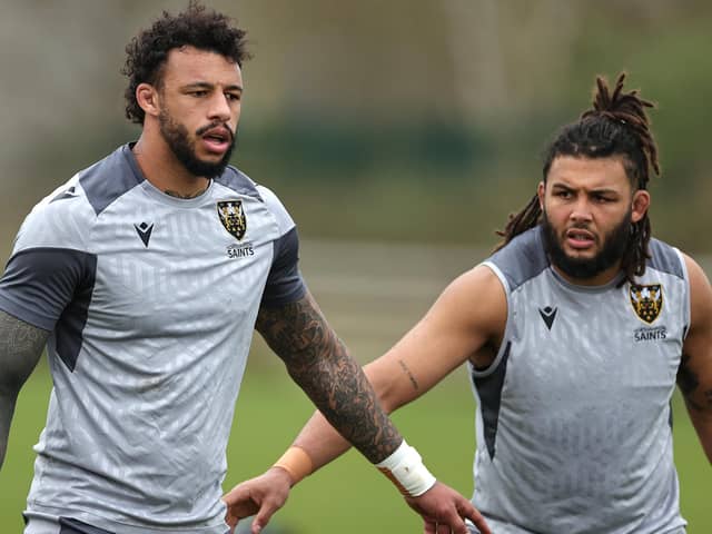 Courtney Lawes and Lewis Ludlam line up in Saints' back row (photo by David Rogers/Getty Images)