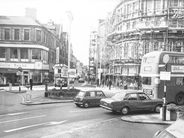 Gold Street-Drapery junction, Northampton town centre, October 10, 1968