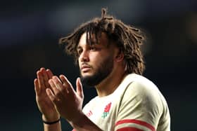 Lewis Ludlam applauds the England fans after the team's to Scotland at Twickenham on Saturday