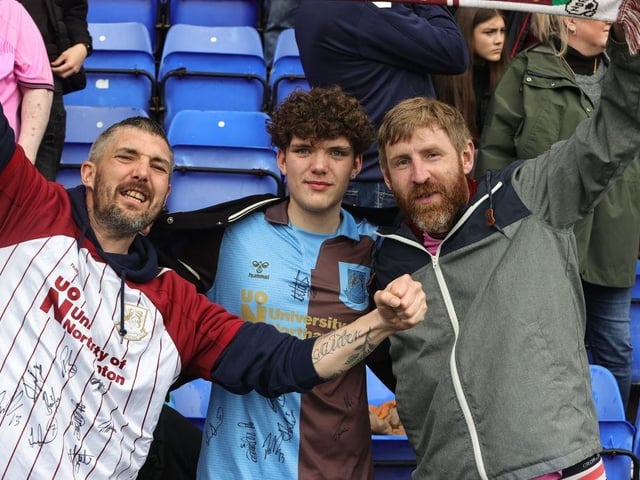 Northampton Town supporters prior to the final game of the season at Tranmere Rovers.