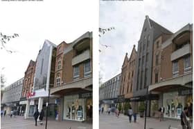 An artist's impression of what the Market Walk Abington Street facade could look like (right) compared to what it is now (left)