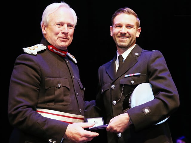 2015 - Northamptonshire Police Awards ceremony at Spinney Theatre, Northampton School for Girls. Long Service Award presented by David Laing Lord Lieutenant of Northamptonshire to Jonathan Frame