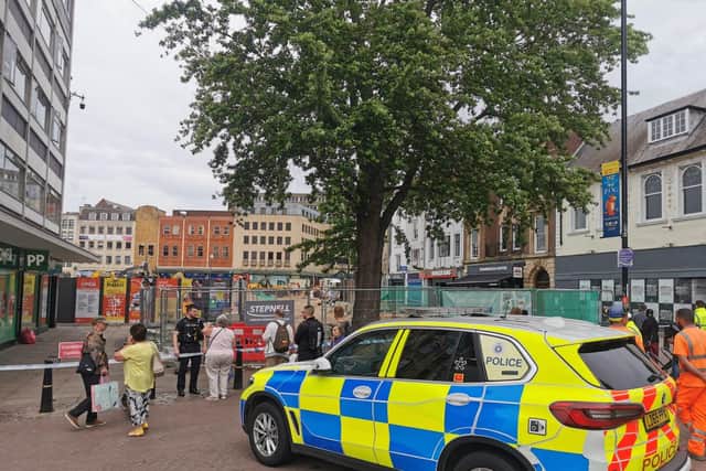 Markey Square is cordoned off while police deal with an incident.