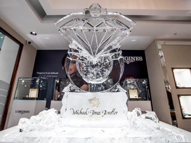 The stunning ice sculpture at Michael Jones Jeweller
