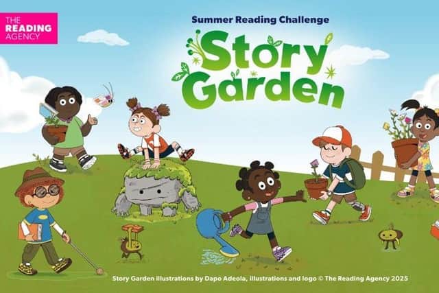 kid cartoon characters in a garden