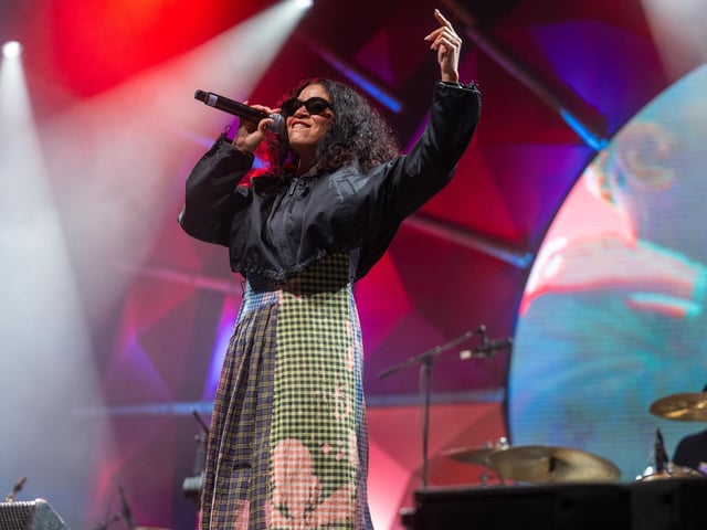 Digable Planets on stage at the Shambala Festival on Saturday, August 23, 2025. Photo by David Jackson.