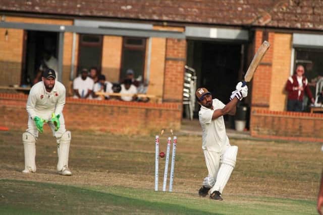 Wicket-taking action from the NCL clash between Rothwell IIs and Woodford Halse (Picture: Finbarr Carroll)