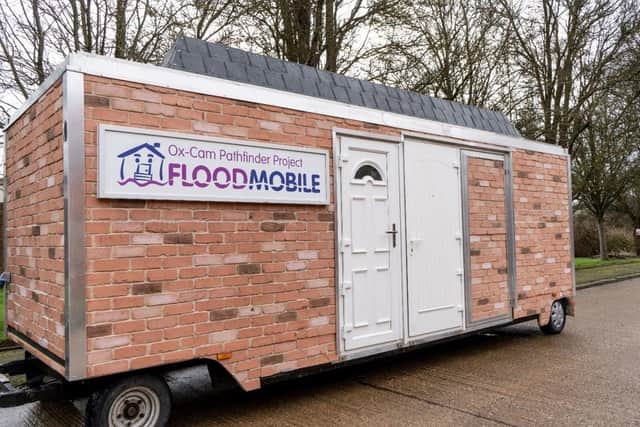 The 'Flood Pod' - a mobile unit showcasing flood prevention techniques.