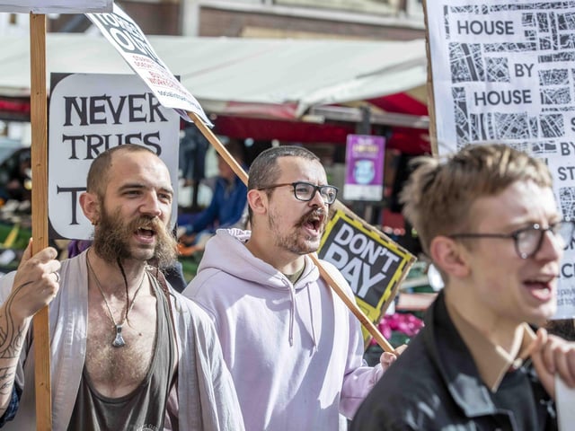 Protestors gathered in Market Square on Saturday (October 1) to demonstrate against the rising energy prices and cost of living crisis. There was also a symbolic bill burning.