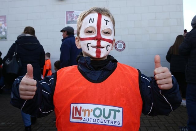 A young Northampton Town fan with a painted face prior to  the Sky Bet League Two match between Northampton Town and Port Vale at PTS Academy Stadium on February 08, 2020.