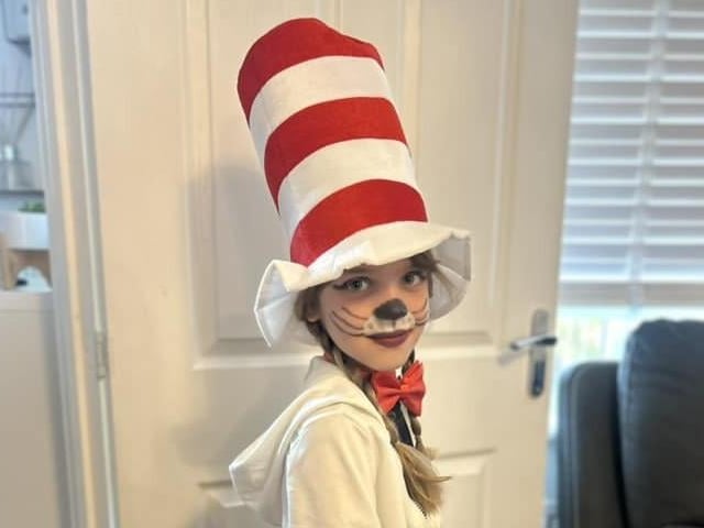 Reeva, aged eight, as The Cat in the Hat.