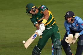 Sam King in action for Notts Outlaws against Kent in 2023