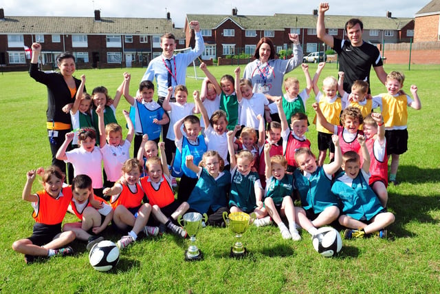 Pupils and staff at Rift House who took part in the Key Stage 1 world cup event in 2014. Were you a part of it?