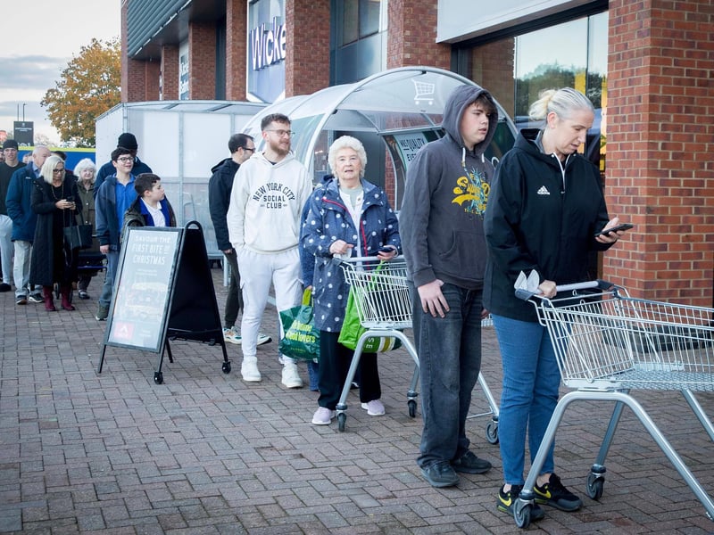Chronicle & Echo photographer Kirsty Edmonds captures dozens of shoppers queuing outside the new M&S Foodhall at Riverside Retail Park, Northampton, as it opened at 8am on Wednesday, October 21.
