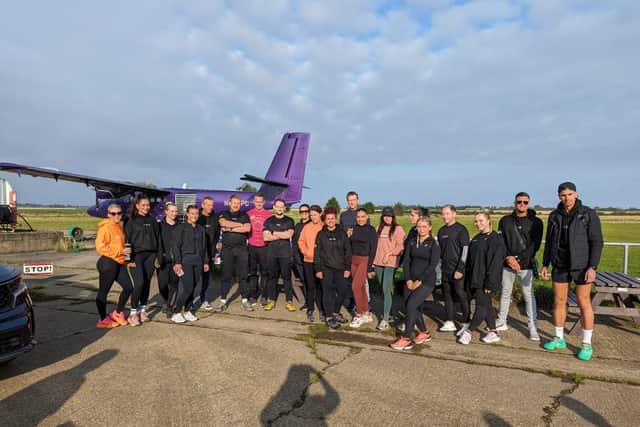 Dean pictured far right with some of his bootcampers taking on the Skydive bootcamp last month