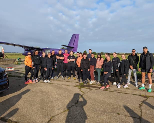 Dean pictured far right with some of his bootcampers taking on the Skydive bootcamp last month