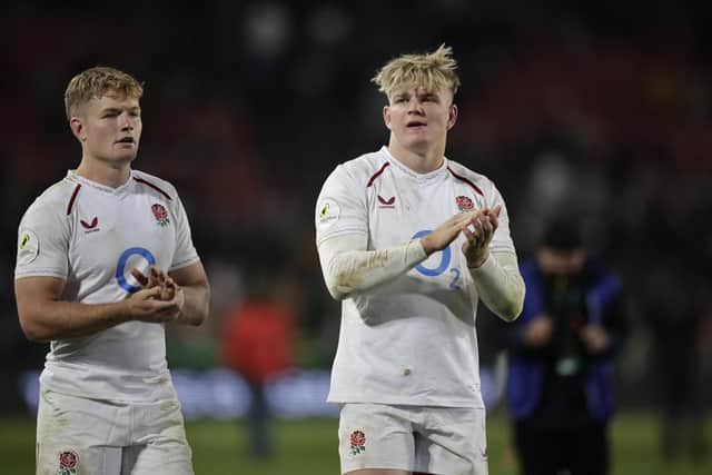 Fin Smith (left) and Henry Pollock after the defeat in Johannesburg