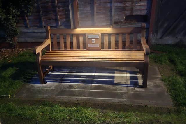 The bench offers a quiet place for reflection and a visible reminder that help is always available.