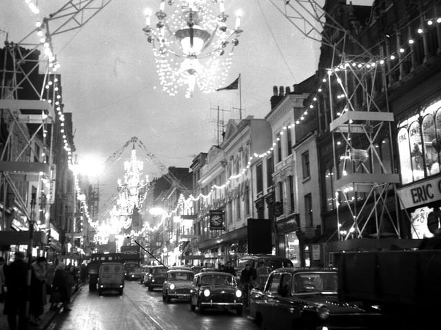 Gold Street Christmas lights, November 29, 1960. Traders in Gold Street always had a good display of decorations as they bought lights which had adorned Regent Street, London, the previous Christmas!
