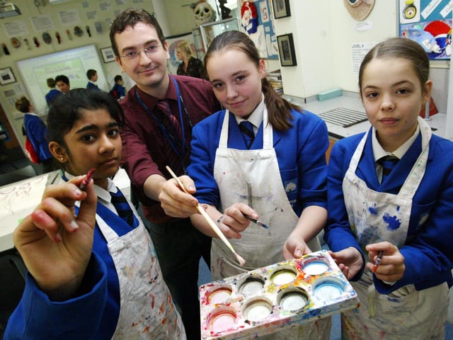 Academy School Enterprise Day. L - R is Henna Chaudry, Teacher Mr Ambrose, Carla Brooks and Rebecca Ellard