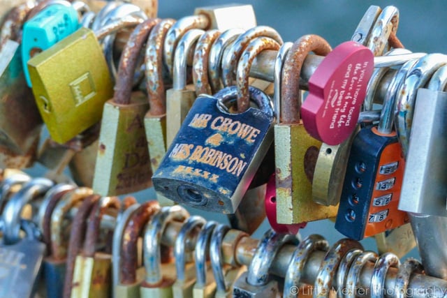 Love Locks on the bridge over the River Wye in Bakewell in the Peak District
