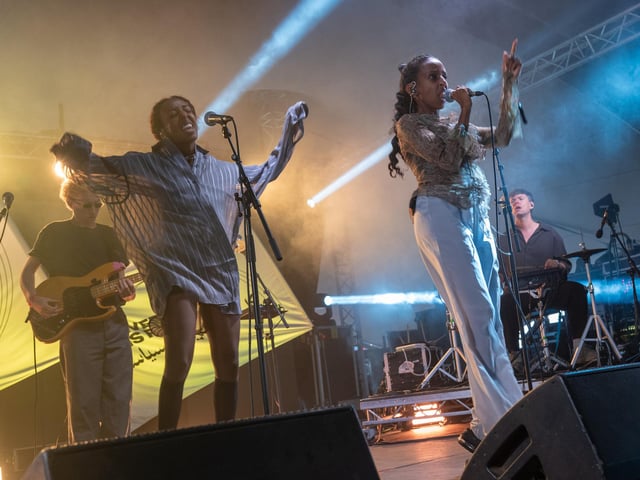 Sirens of Lesbos on stage at the Shambala Festival on Saturday, August 23, 2025. Photo by David Jackson.