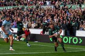 Ollie Sleightholme grabbed a hat-trick for Saints against Bath (picture: Claire Jones)